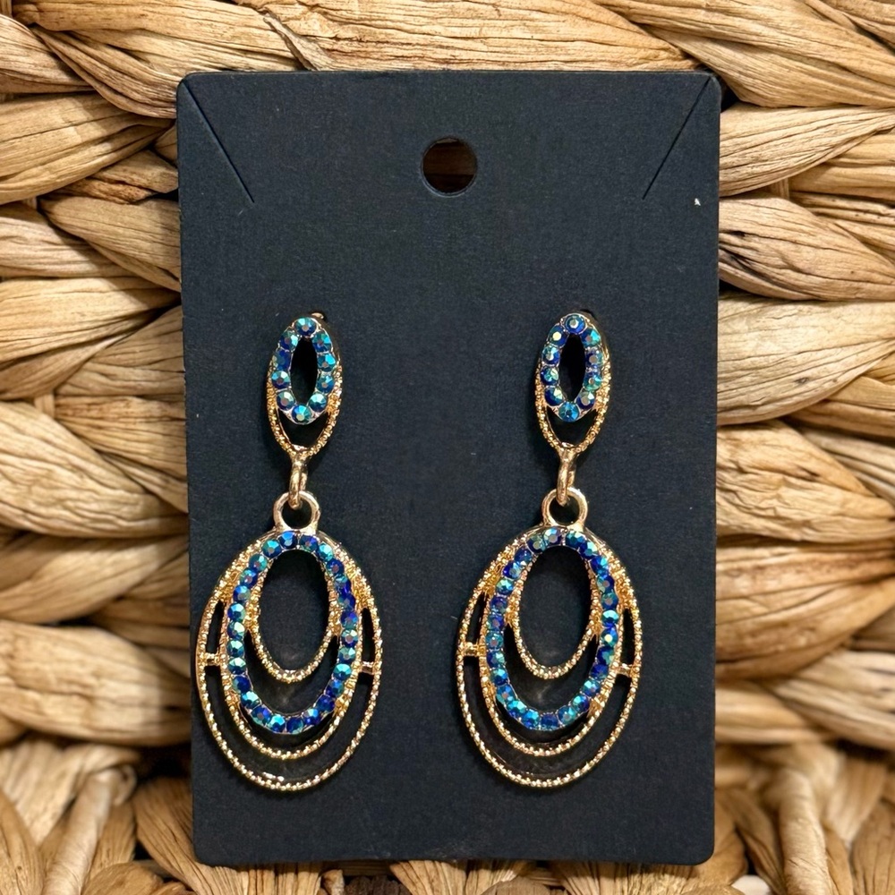 Elegant Blue and Gold Dangle Earrings